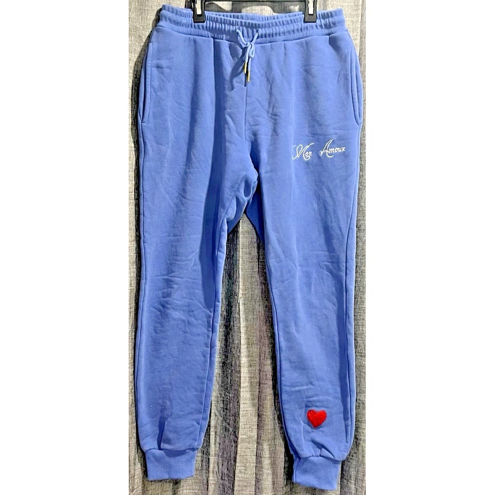 Mon Amour SweatPant Joggers Womans‎ Large embroidered heart & logo pockets thick